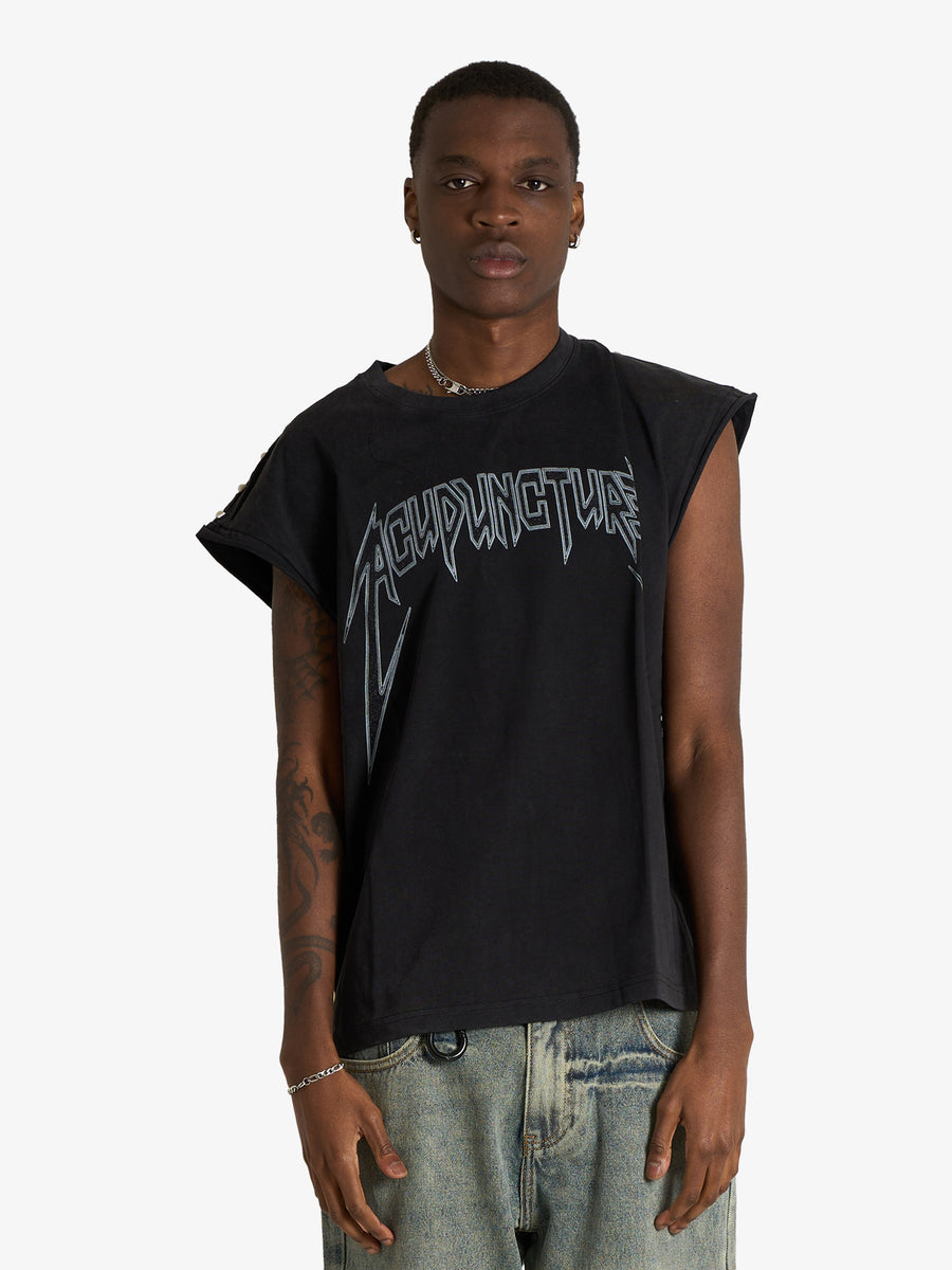 ACUPUNCTURE studded metal sleeveless tank top black man