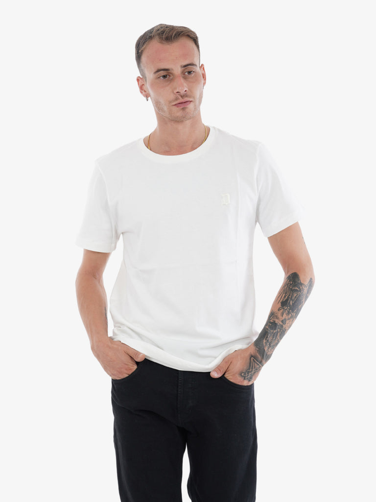 DONDUP T-Shirt girocollo regular uomo in cotone bianco con scritta logo 3D
