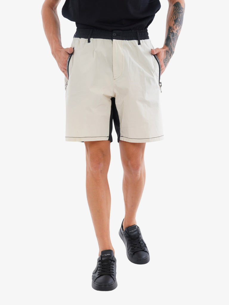 YES LONDON Bermuda bicolore XS4185 uomo in cotone bianco/nero tasca con zip