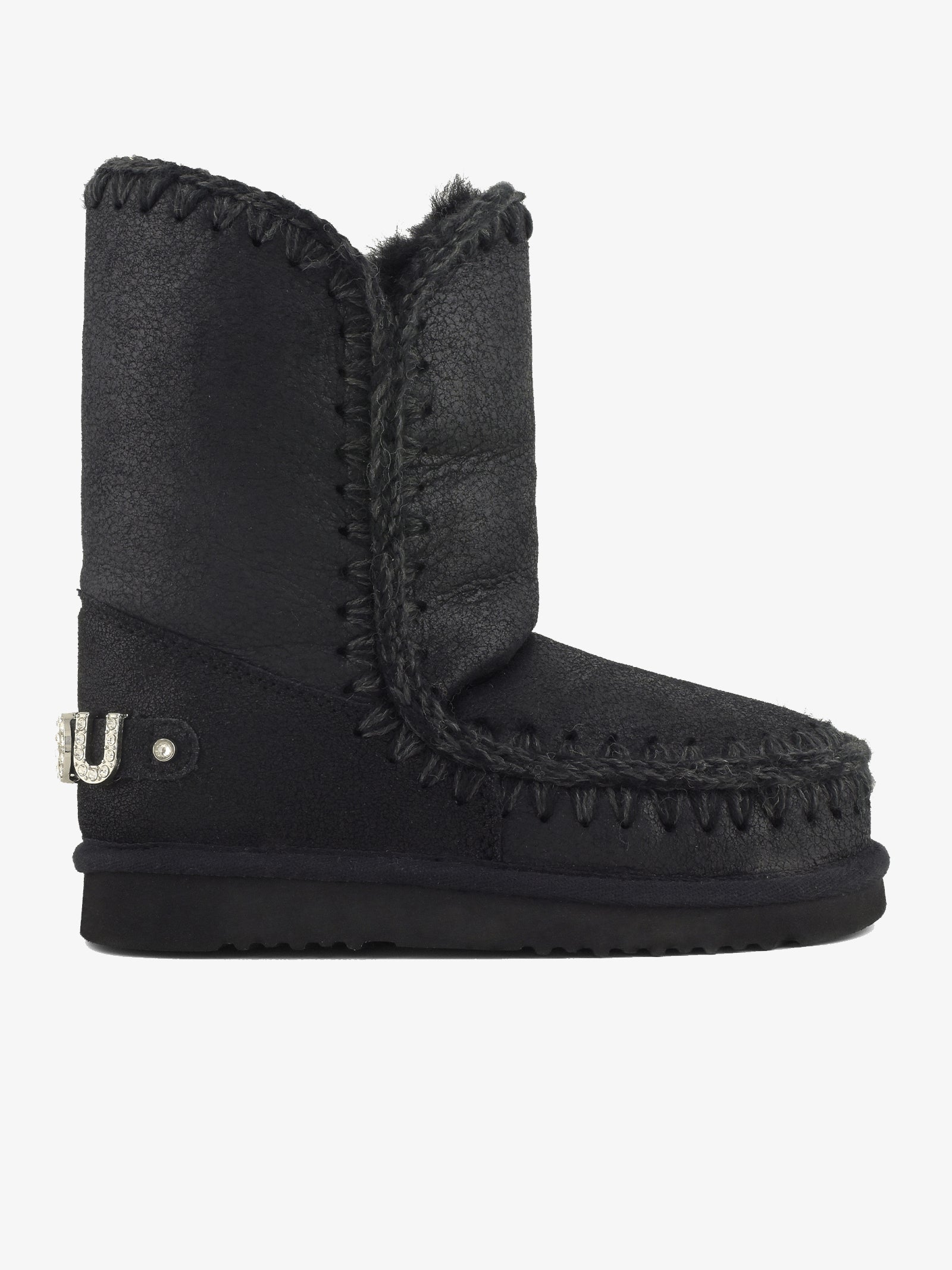MOU Boots Eskimo 24 logo rhinestone FW101037B women's black leather