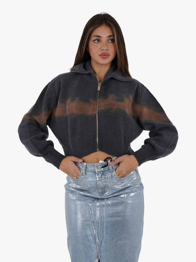 AKEP Maglia a maniche lunghe crop full zip Tie&Die donna grigio