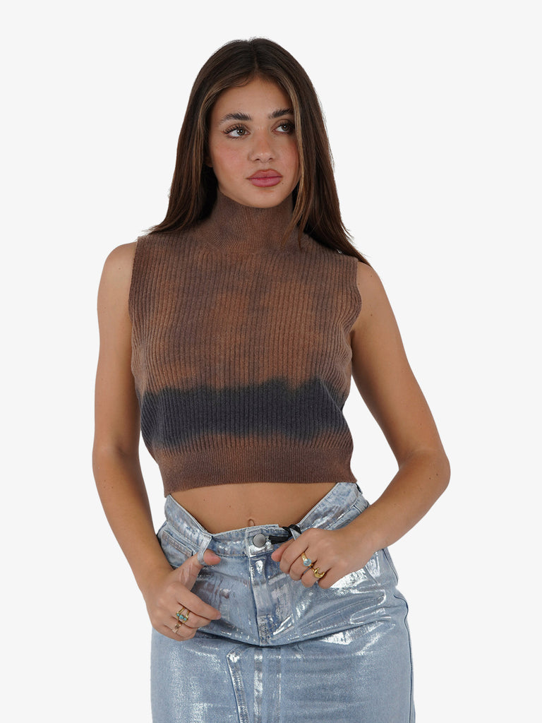 AKEP Top crop Tie&Die donna lana marrone