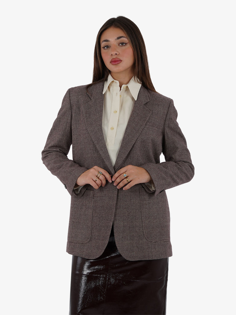 ALYSI Blazer Principe di Galles donna lana bordeaux