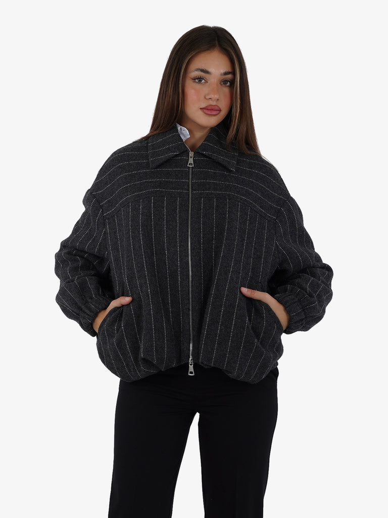 ALYSI Cappotto bomber stripes donna lana grigio