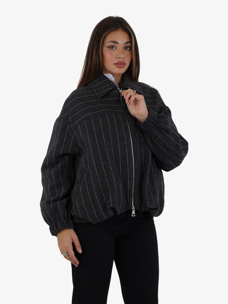 ALYSI Cappotto bomber stripes donna lana grigio