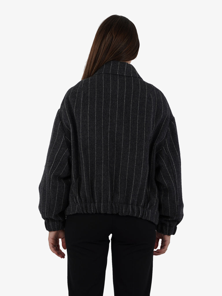ALYSI Cappotto bomber stripes donna lana grigio