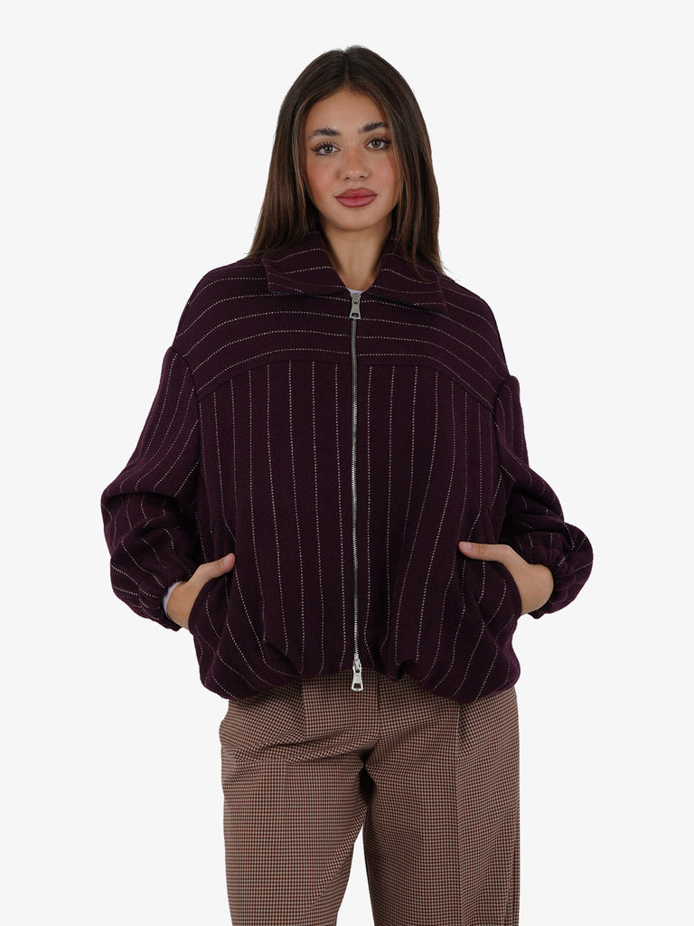 ALYSI Cappotto bomber stripes donna lana bordeaux