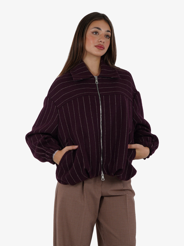 ALYSI Cappotto bomber stripes donna lana bordeaux