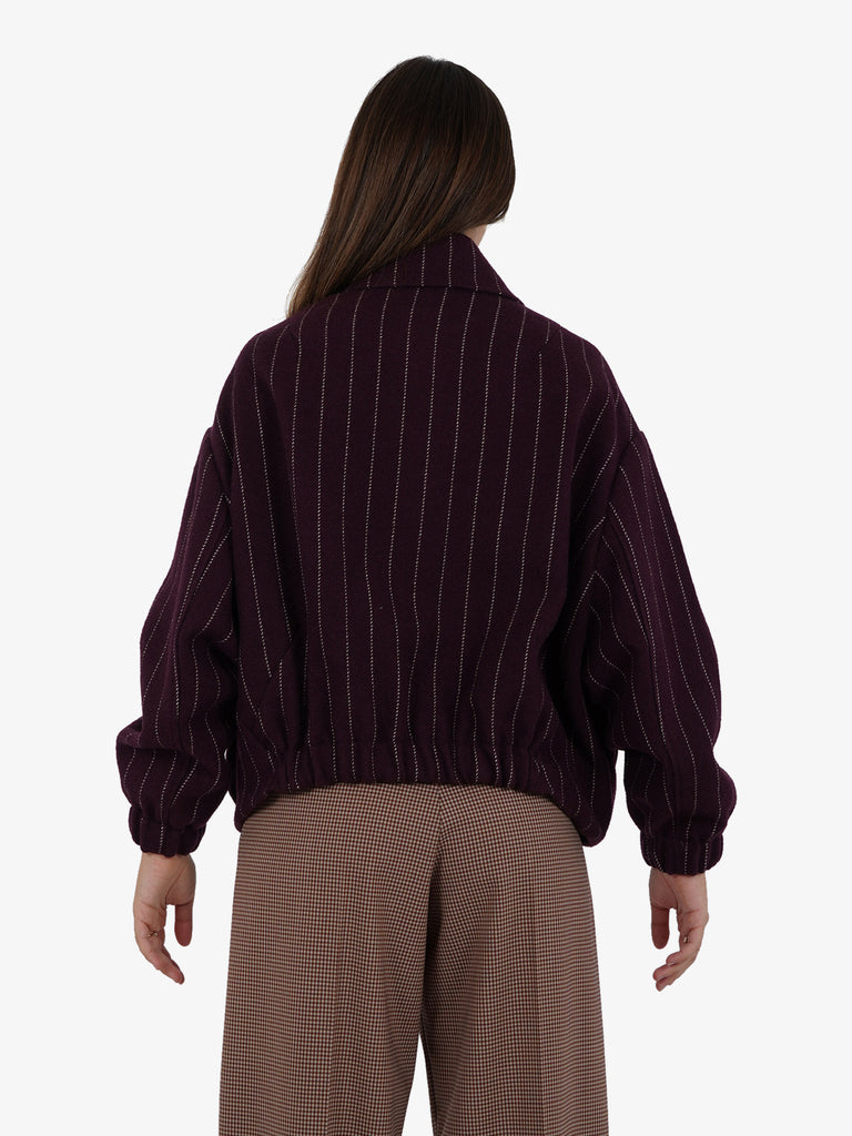 ALYSI Cappotto bomber stripes donna lana bordeaux