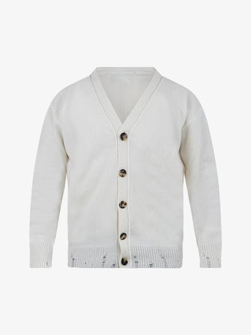 AMARANTO Cardigan con rotture uomo lana panna