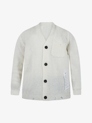 AMARANTO Cardigan con rotture uomo lana panna