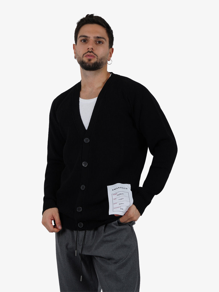 AMARANTO Cardigan con applicazione uomo lana nero