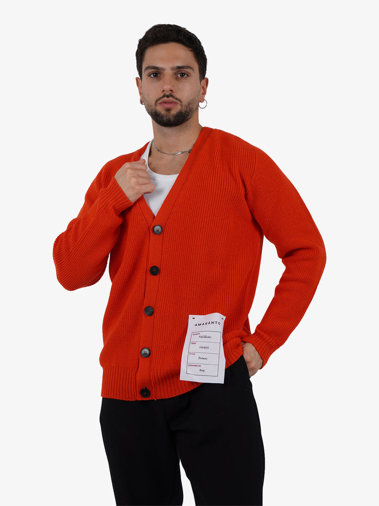 AMARANTO Cardigan con applicazione uomo lana rosso