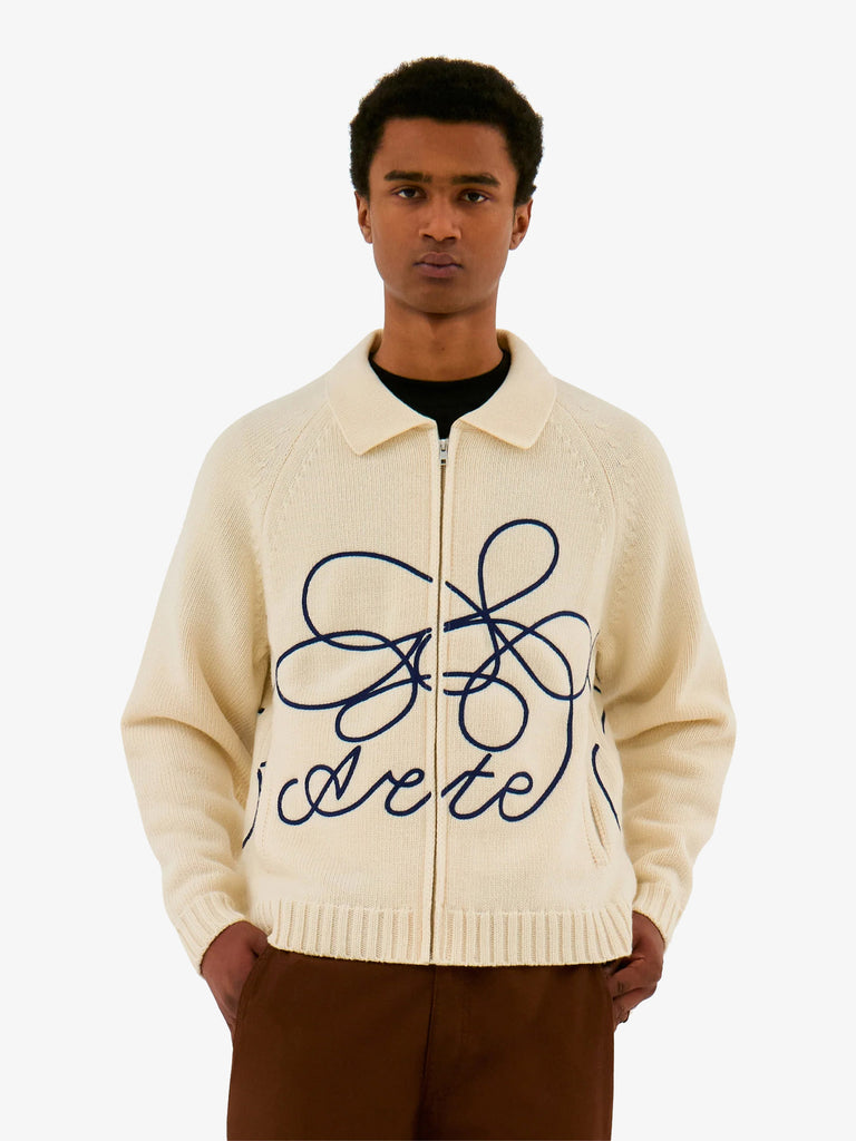 ARTE ANTWERP Cardigan Flower Logo AW24-157K uomo lana beige