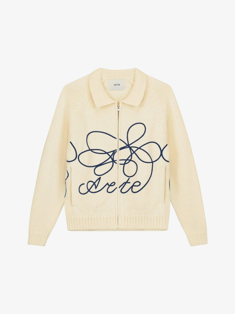 ARTE ANTWERP Cardigan Flower Logo AW24-157K uomo lana beige