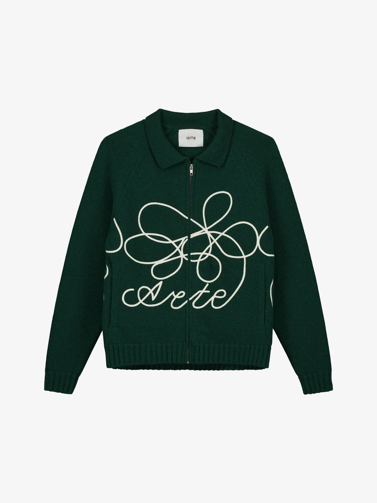 ARTE ANTWERP Cardigan Flower Logo AW24-157K uomo lana verde