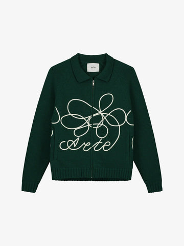 ARTE ANTWERP Cardigan Flower Logo AW24-157K uomo lana verde