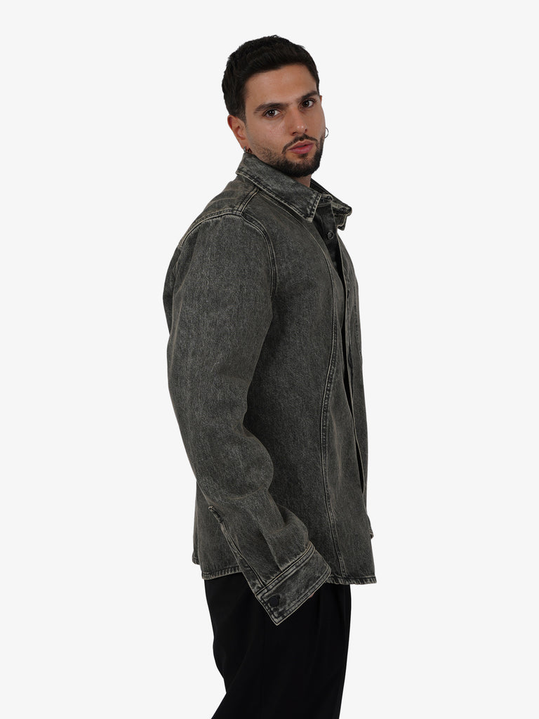 DARK LABEL Camicia ampia con impunture uomo cotone nero