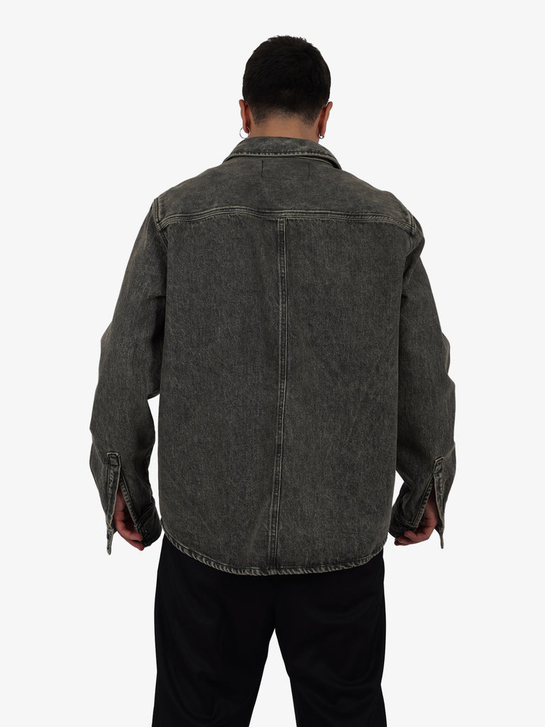 DARK LABEL Camicia ampia con impunture uomo cotone nero