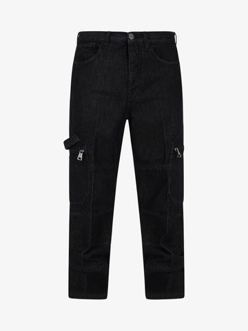 DARK LABEL Jeans cargo con tasconi uomo cotone nero