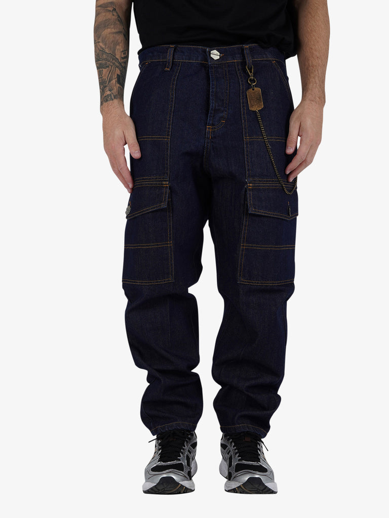 DARK LABEL Jeans cargo Scuro uomo cotone blu