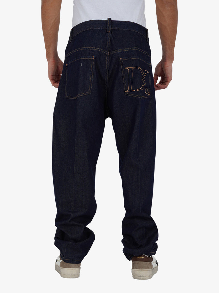 DARK LABEL Jeans ampio con logo uomo cotone nero