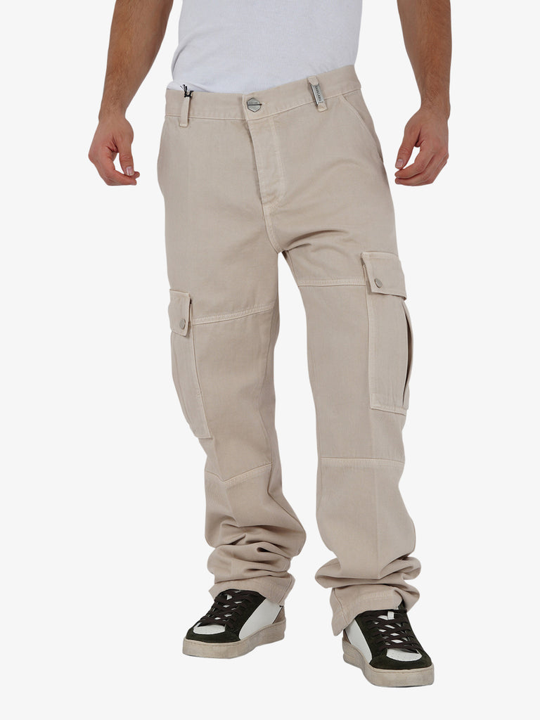 DARK LABEL Pantalone cargo con tasconi uomo cotone beige