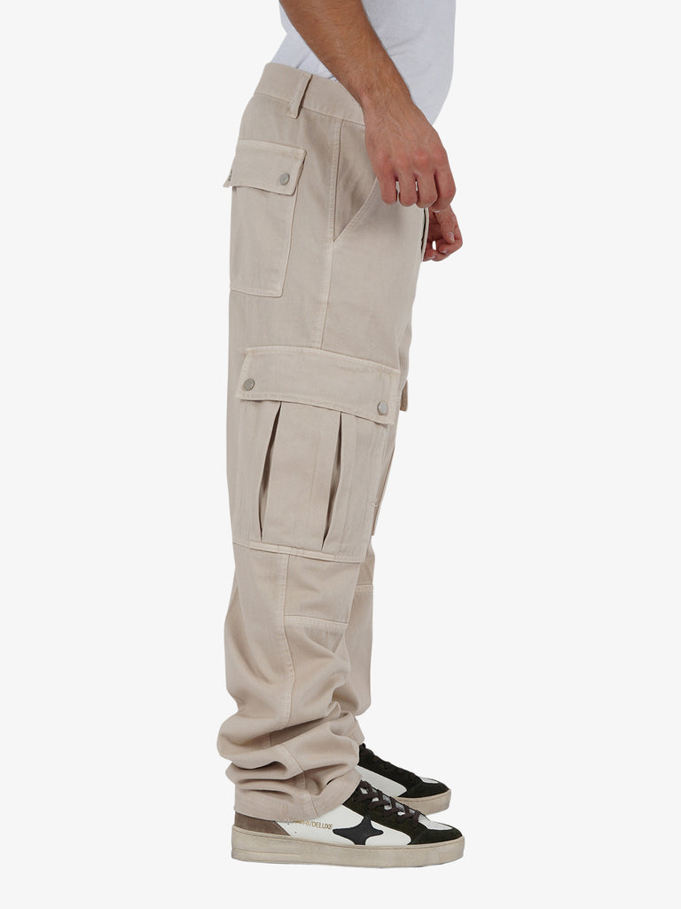 DARK LABEL Pantalone cargo con tasconi uomo cotone beige