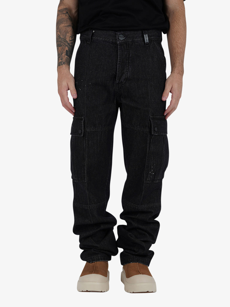 DARK LABEL Jeans cargo Dirty uomo cotone nero