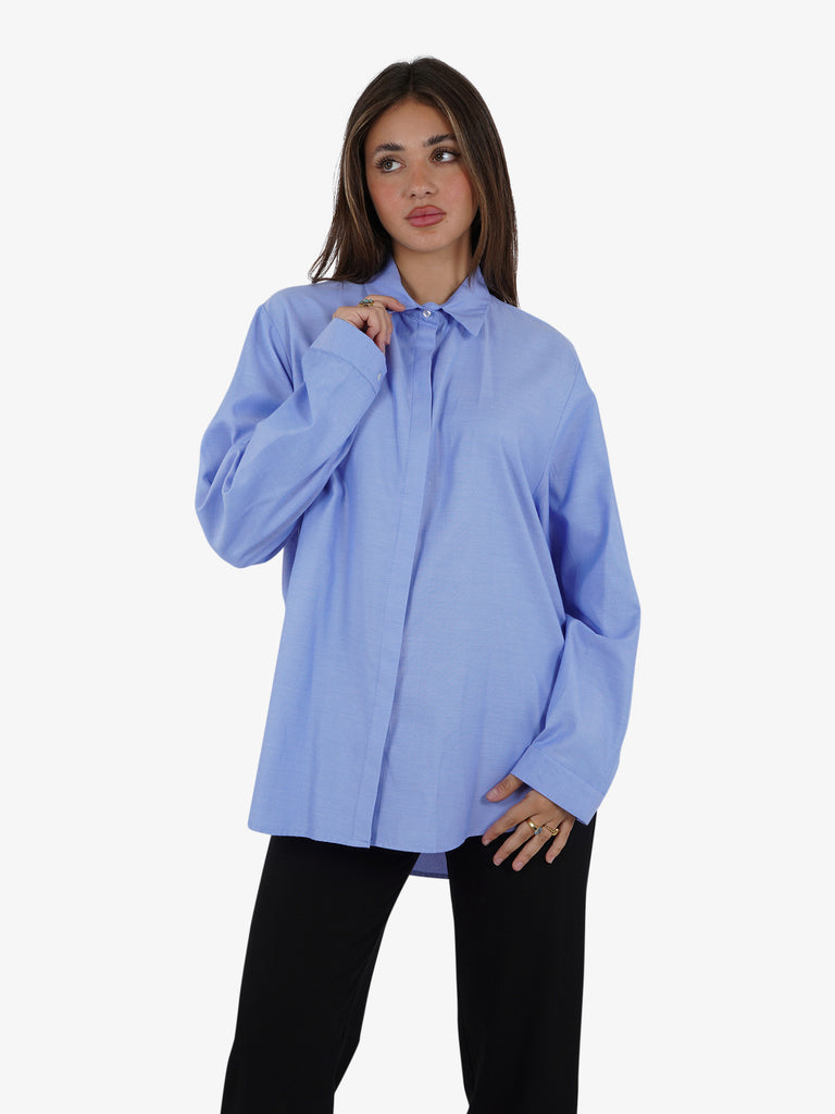 DIXIE Camicia orlo asimmetrico donna cotone azzurro