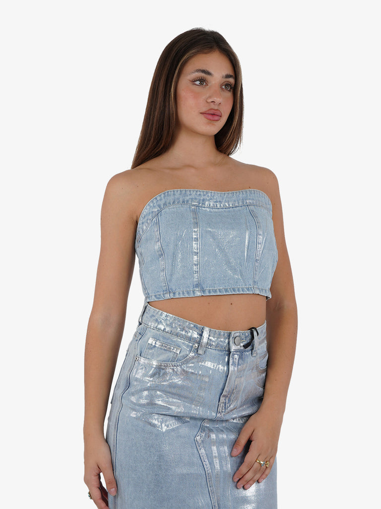 GLAMOROUS Top con finitura lucida donna cotone azzurro