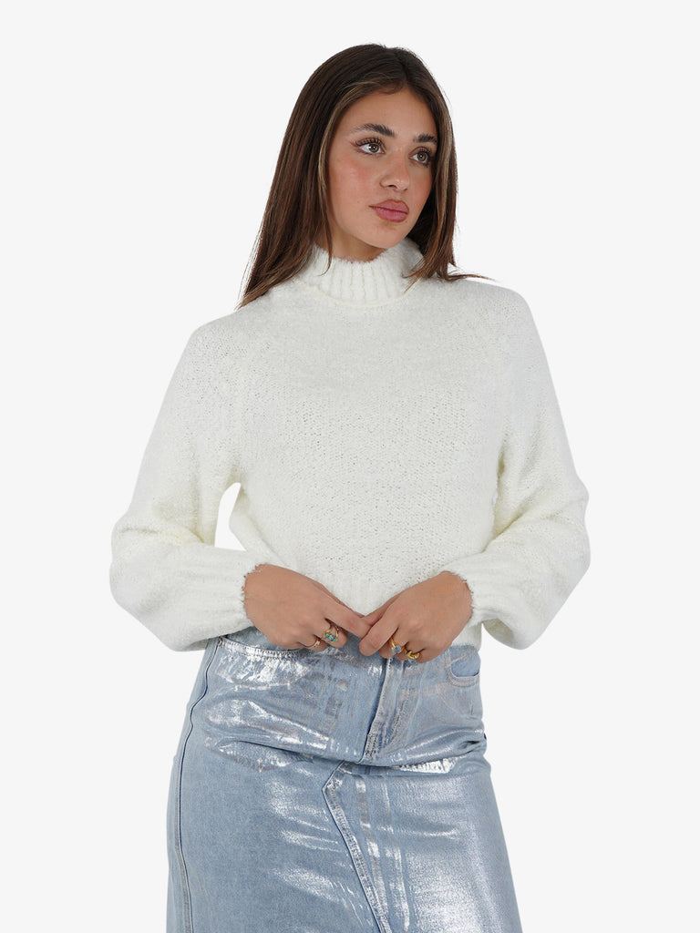 GLAMOROUS Maglia corta con scollo a giro donna acrilico bianco