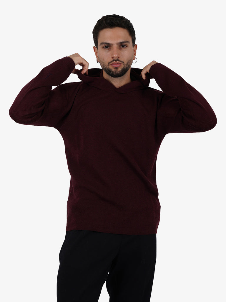 GRIFONI Maglia in maglia con cappuccio uomo lana bordeaux