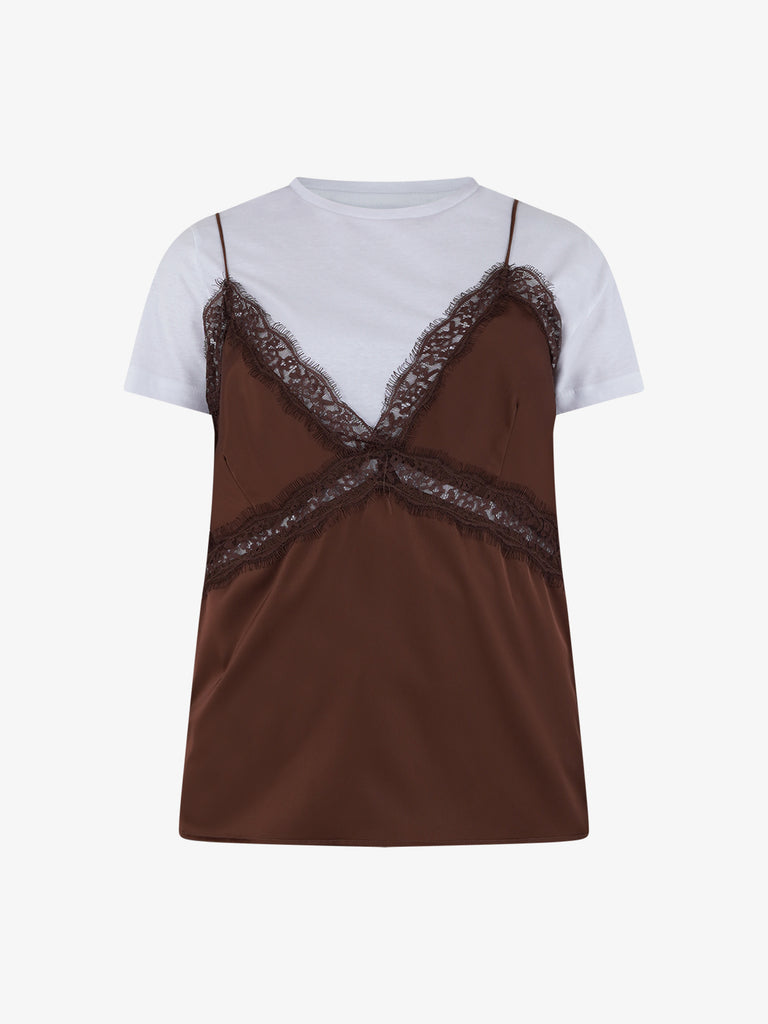 HAVE ONE T-shirt con pizzo donna cotone marrone