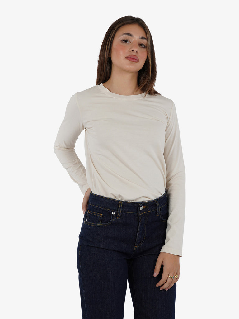 HAVE ONE T-shirt scollo tondo donna cotone beige