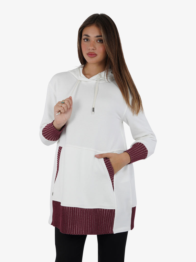 JIJIL Abito midi con cappuccio donna cotone panna