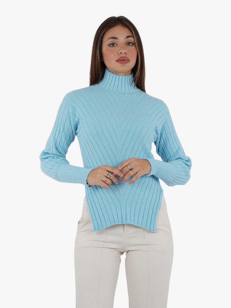 JIJIL Maglia a collo alto con spacchetti donna viscosa azzurro