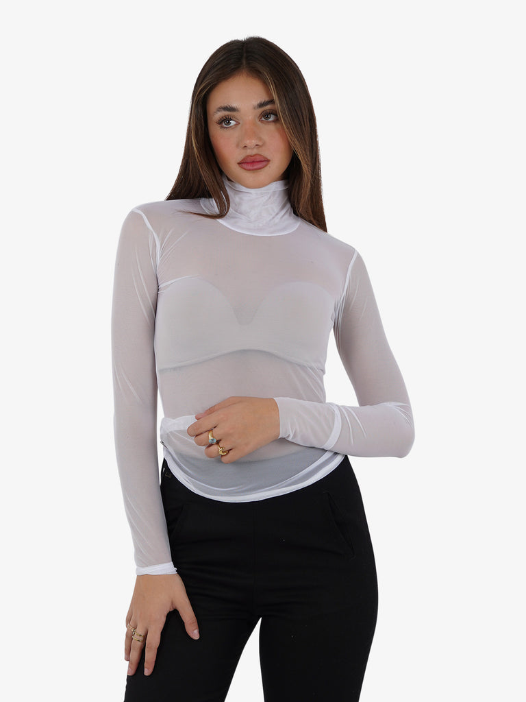 JIJIL T-shirt a collo alto donna panna