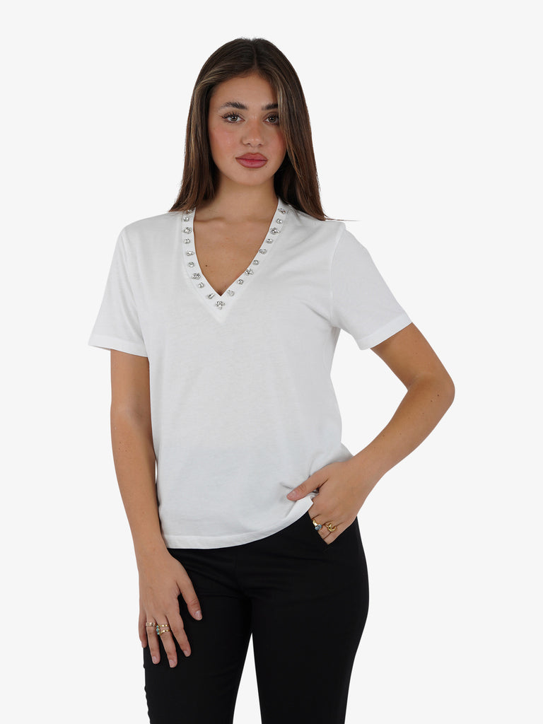 JIJIL T-shirt scollo a V donna cotone panna