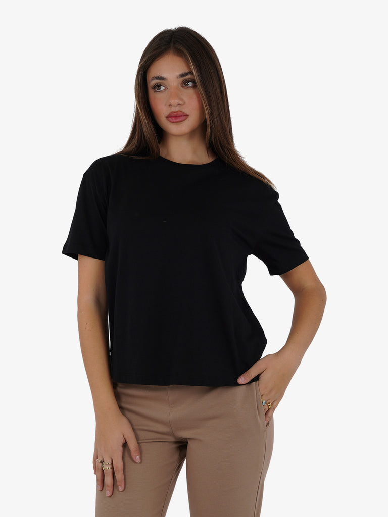 JIJIL T-shirt regolare donna cotone nero