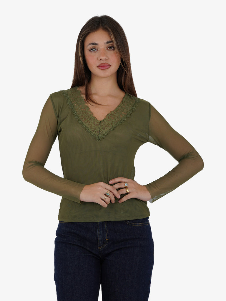 KING KONG Blusa con ricamo donna verde