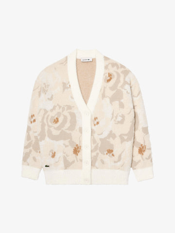 LACOSTE Cardigan jacquard con intarsio donna beige