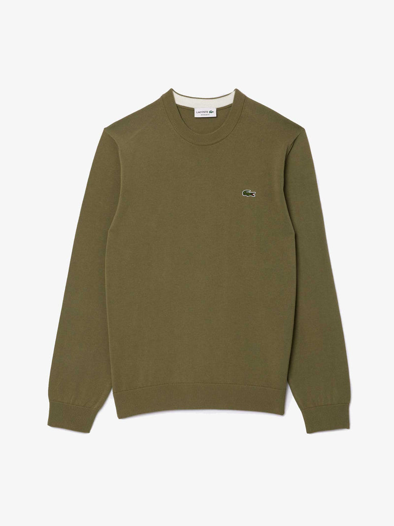 LACOSTE Maglieria monocromatico a girocollo AH1985 uomo cotone verde