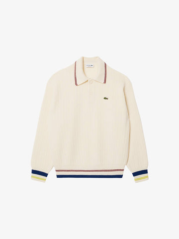 LACOSTE Maglia in lana cardata uomo lana bianco