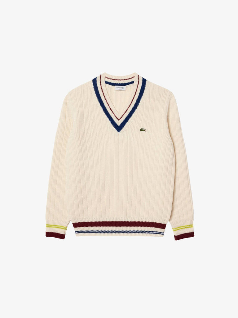 LACOSTE Maglia in lana cardata uomo lana bianco