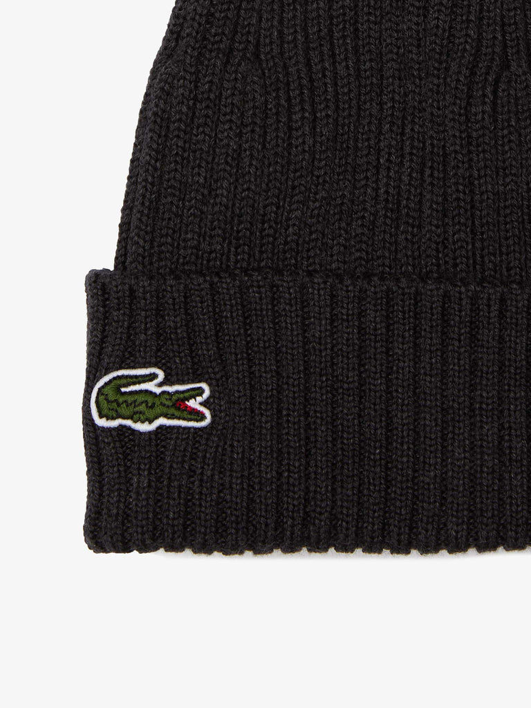 LACOSTE Cappello in maglia a costine RB0001 lana nero