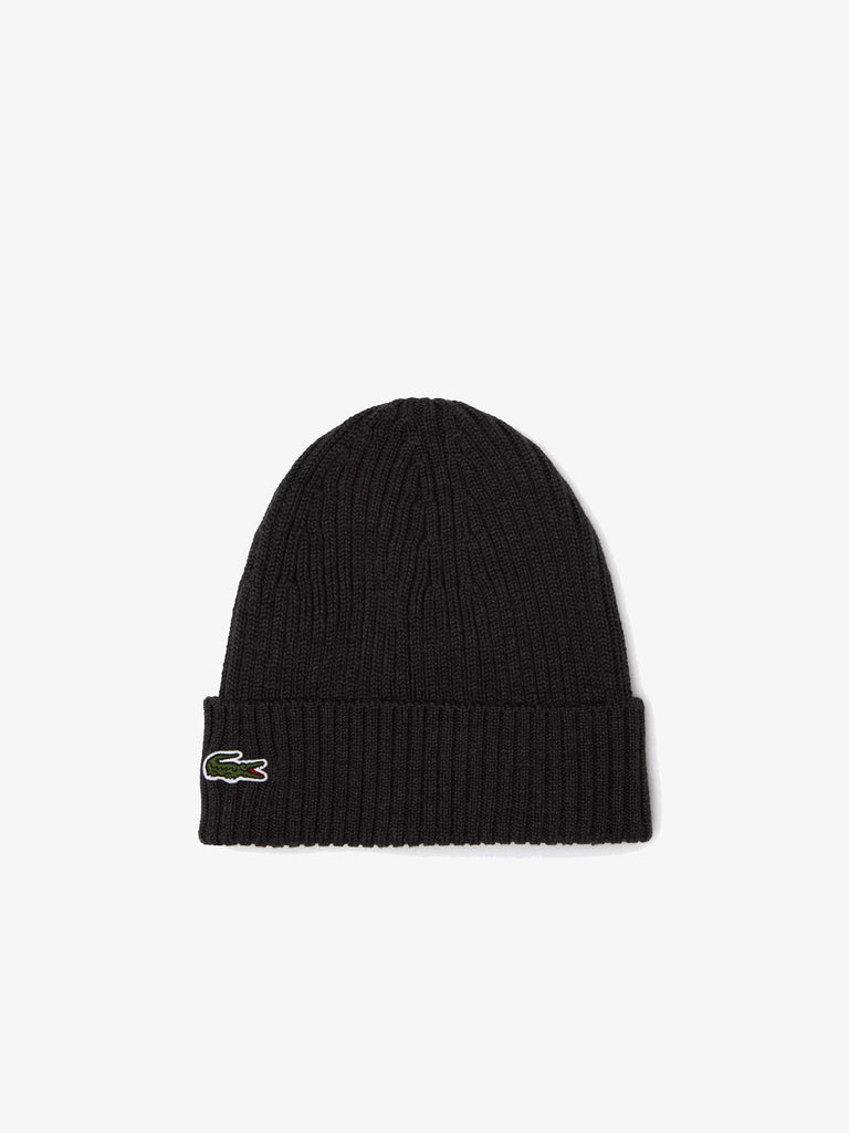 LACOSTE Cappello in maglia a costine RB0001 lana nero