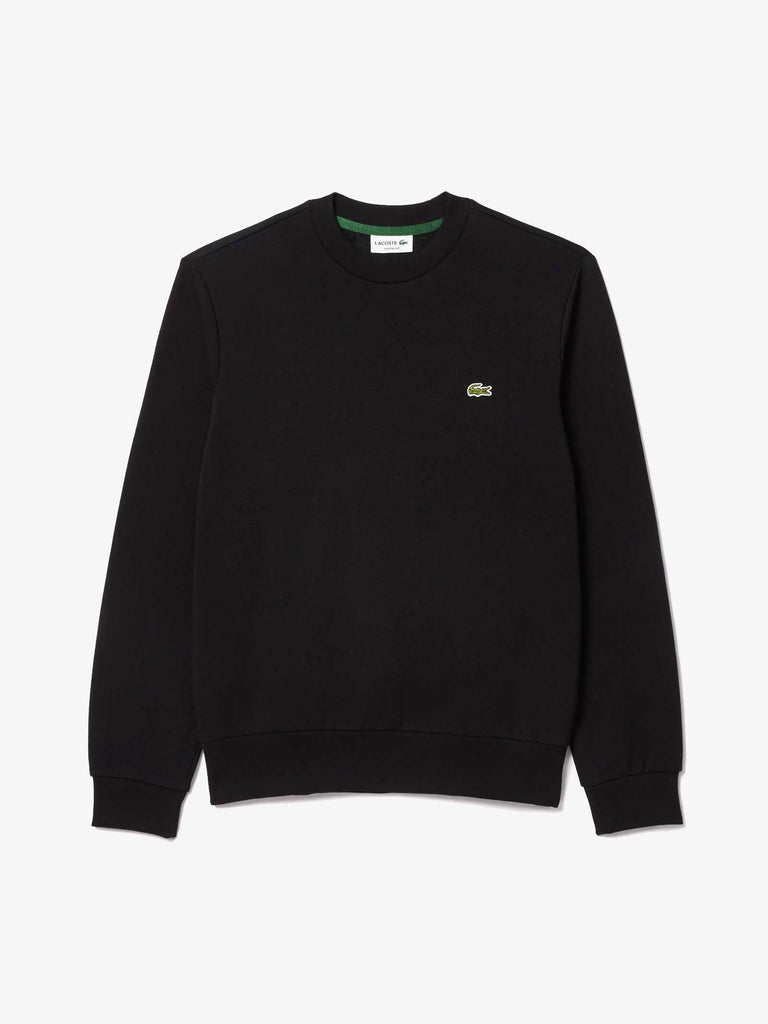 LACOSTE Felpa girocollo in pile uomo cotone nero