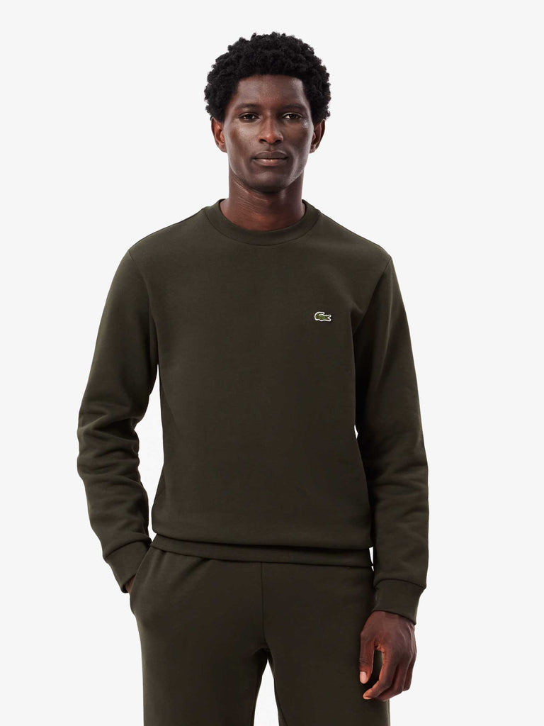 LACOSTE Felpa girocollo in pile uomo cotone verde