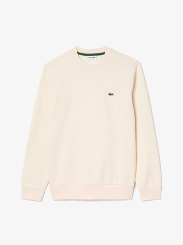 LACOSTE Felpa girocollo in pile uomo cotone bianco